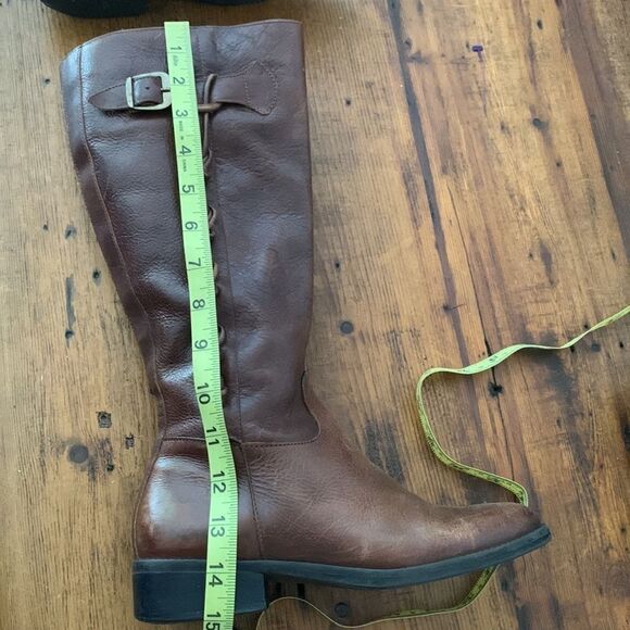 VINTAGE Knotted Leather Trim Brass Buckle Knee High Riding Boots Sz 6.5 - Picture 6 of 11